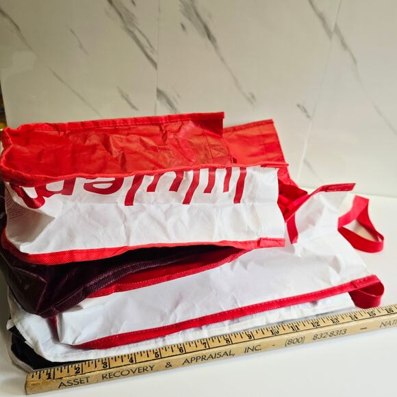 LULULEMON Lot Of 4 Reusable Tote Shopping Bags Red White Maroon Small Large - Picture 7 of 7